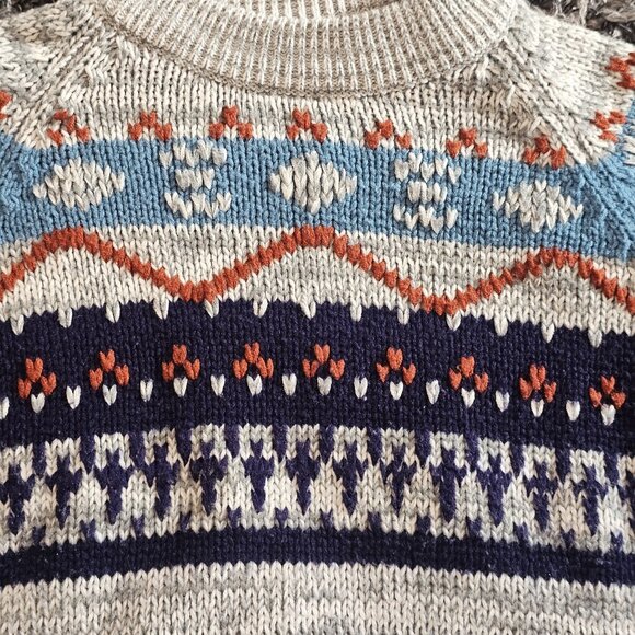 VTG NORDIC Fair Isle SWEATER Pullover Knit ACRYLIC‎ MENS Sz M/L Gray 70s 80s Ski - Picture 2 of 9